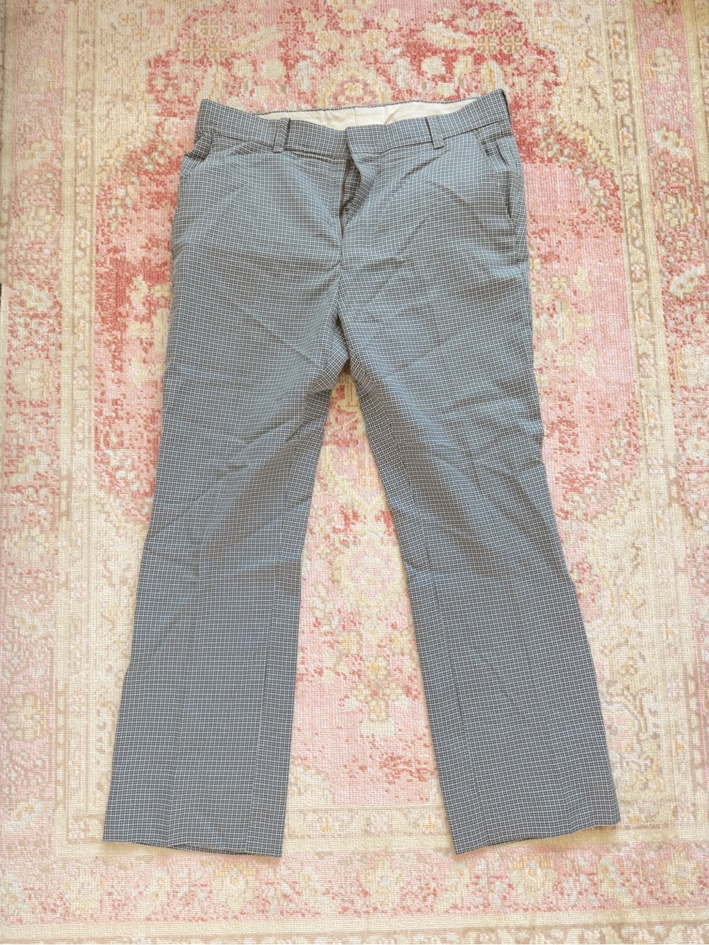 Men's 1970s Vintage Blue and White Check Dress Pants